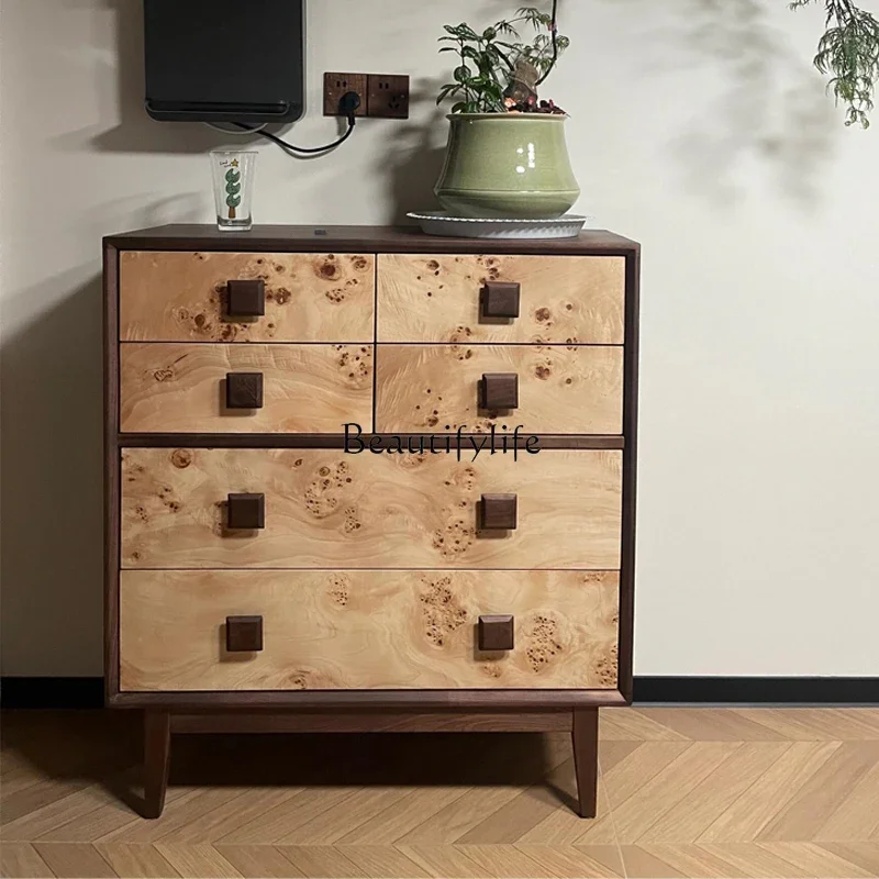 

05-Medieval black walnut retro tree shadow chest solid wood sofa dining side French TV side cabinet