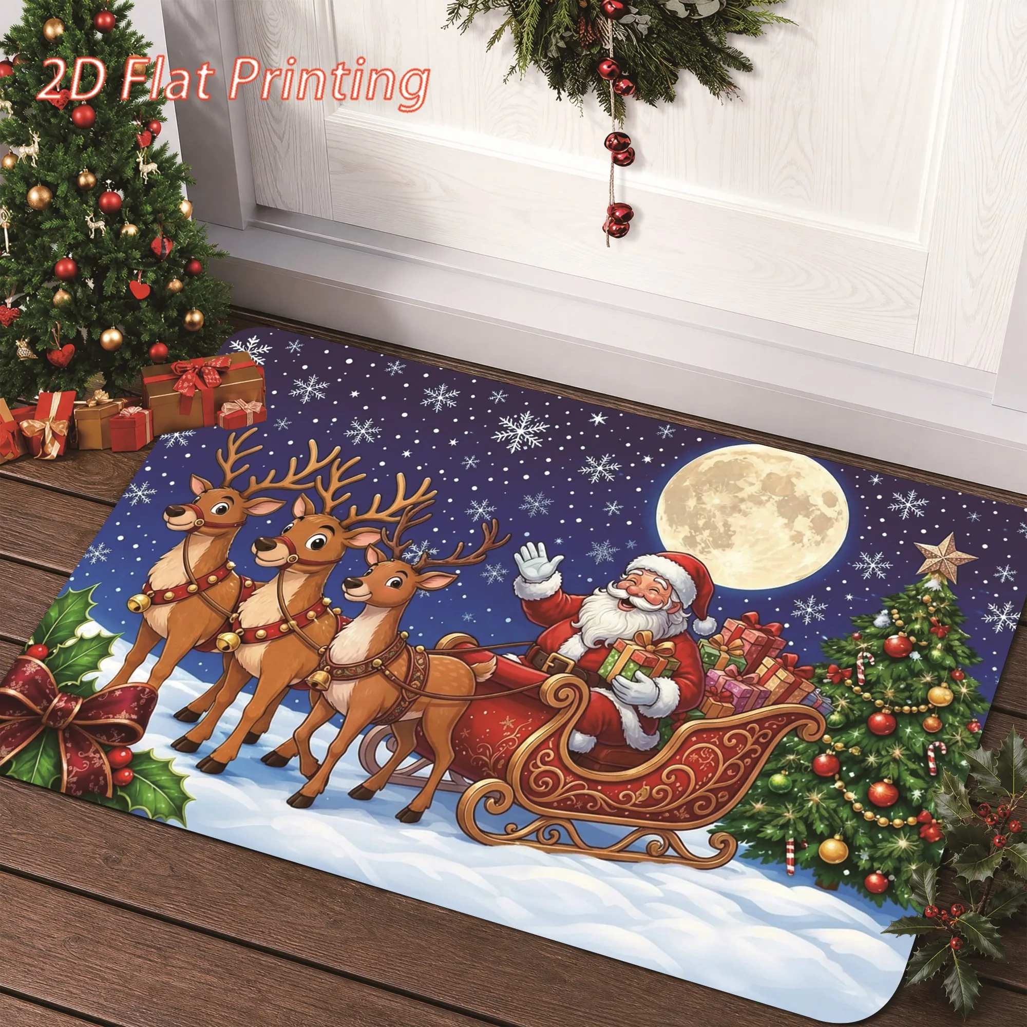 Holiday Four Gnomes Print Doormat Xmas Buffalo Plaid Floor Rug Decor Mat for Porch Hallway Indoor Home Styling