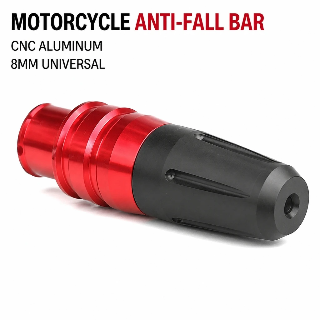 CNC Aluminum Motorcycle Exhaust Crash Slider, M8 Thread Anti‑Fall Bumper Protector Rod for Street Sport Bike Modification