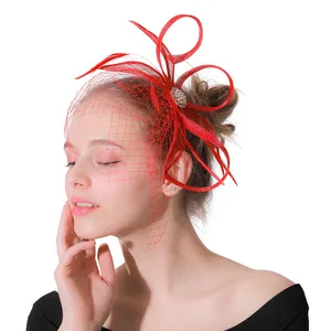 Red Sinamay Fascinator Hats Party Headwear Feather For Kentucky Derby Wedding Race Hat TOP Grade Hair Accessories MYQ123