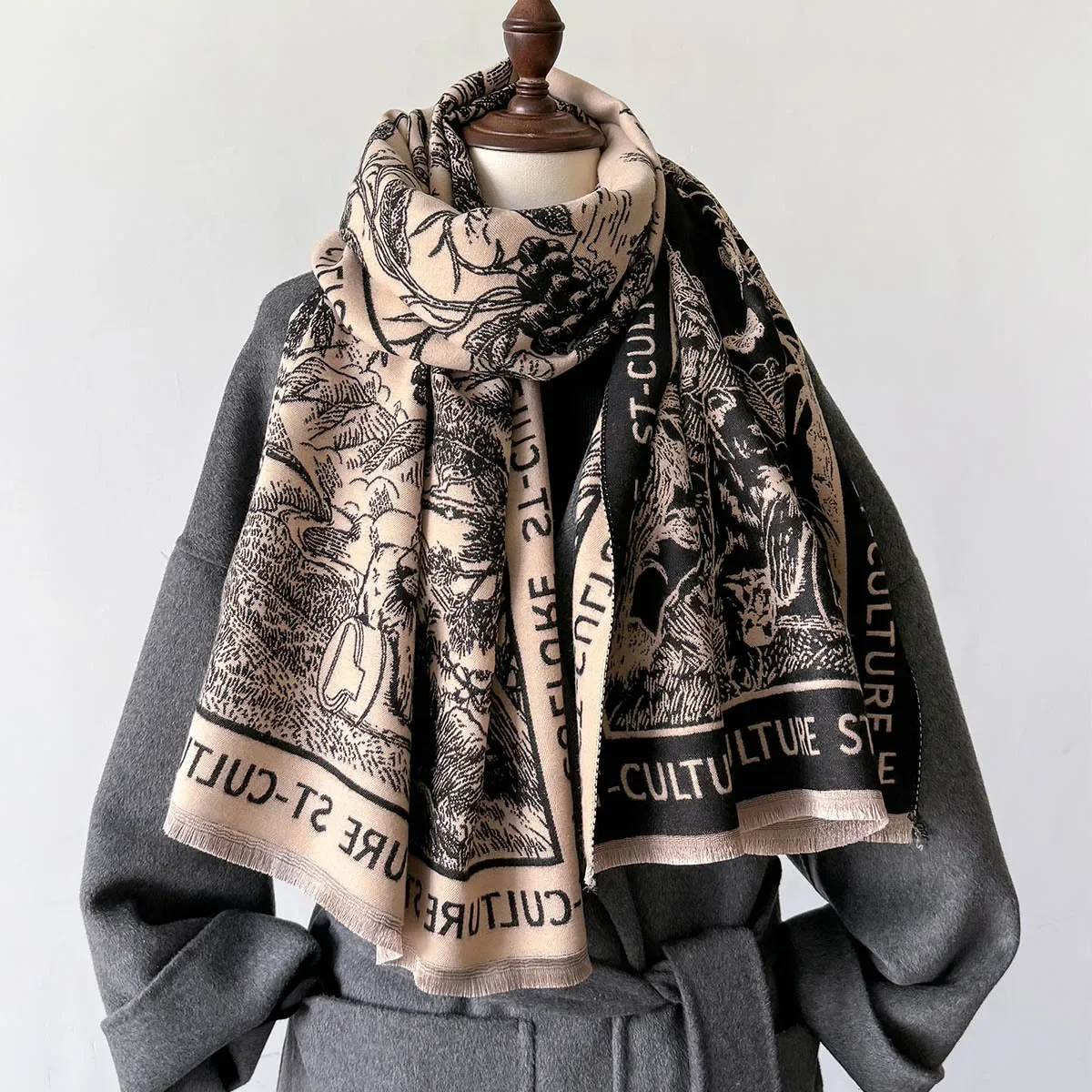 Luxury Design Print Scarf Winter Cashmere Women Pashmina Shawls and Wraps Bufandas Lady Thick Warm Blanket Stoles Echarpe