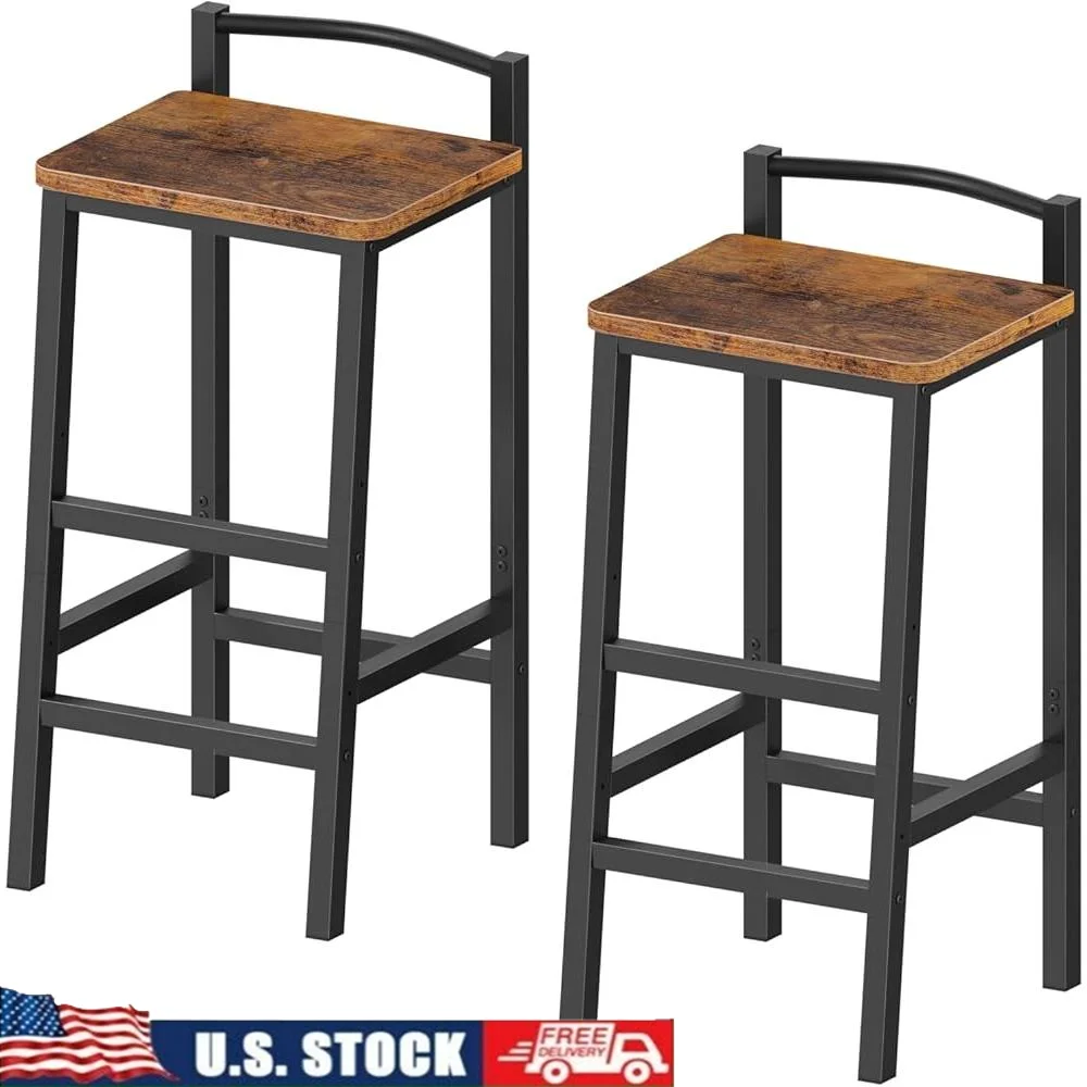 

Adjustable Bar Stools Set of 2 Industrial Design with Backrest Footrest Ergonomic Counter Height Stools Scratch Proof Stable