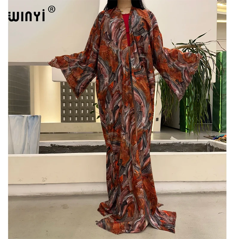 WINYI autumn Kimono Africa boho Bikini Cover-ups Elegant Cardigan Loose beach outfits women Sexy Covers coat luxury dubai abaya
