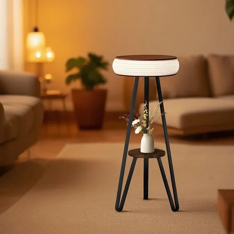 Retro floor lamp, antique shelf integrated lamp, ambient lamp next to living room sofa