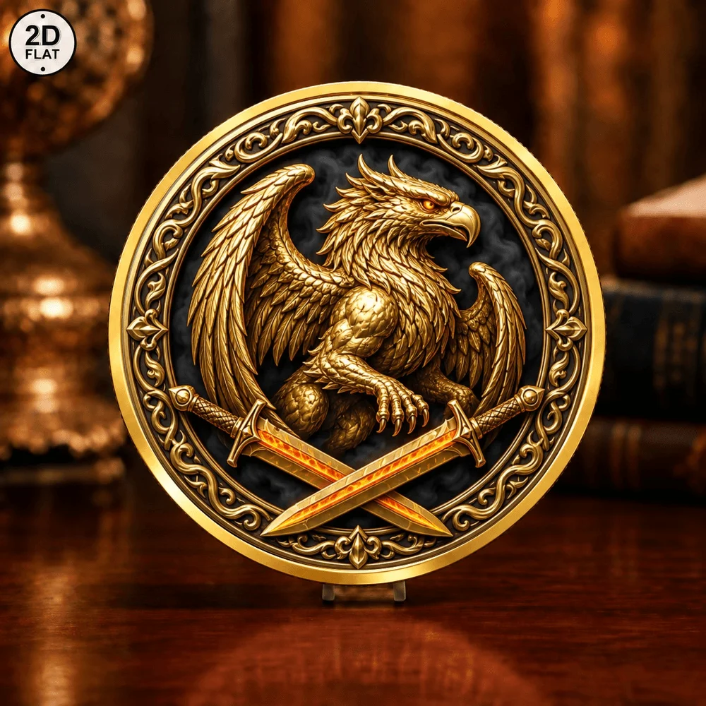 1pc Celtic Wolf and Griffin Metal Challenge Coin 2D Print Viking Myth Collectible Medal Medieval Myth Collectible Ornament Gifts