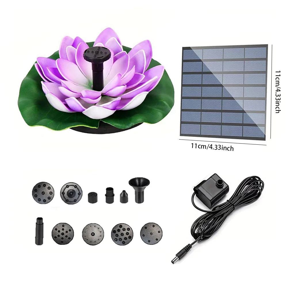 Fuente de agua Solar de loto, bomba sin escobillas, Mini fuente de cascada, fuente de flores de loto artificiales para baño de pájaros al aire libre