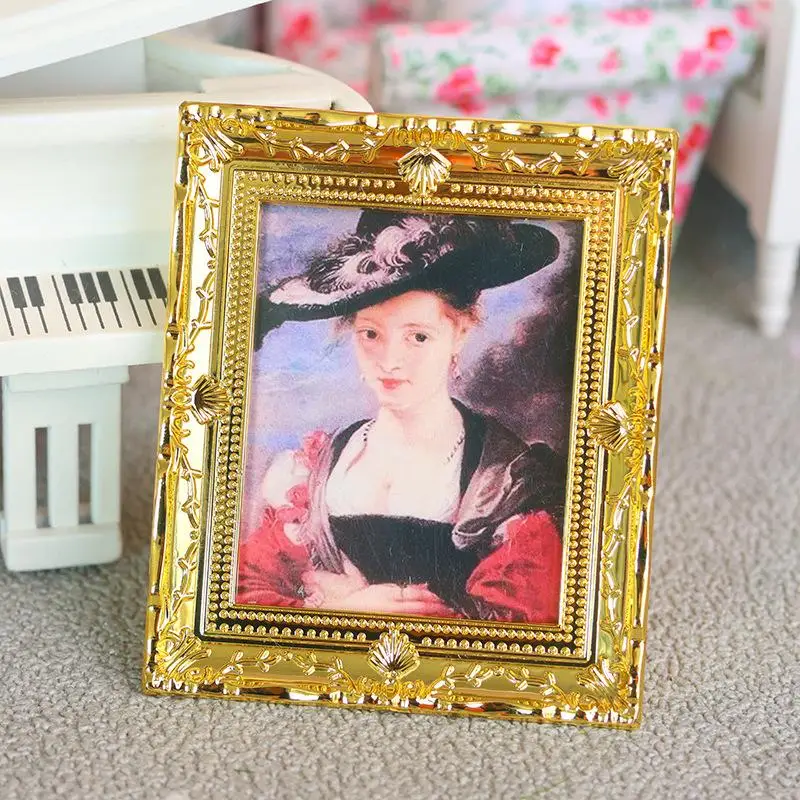1Pcs Doll House Wall Mural Ornaments 1:12 Scale Dollhouse Oil Painting Vintage Character Landscape Picture Mini Photo Frame