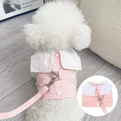 Dog Cat Harness Leash Set Cute Lace Collar Pet Harness Vest Puppy Dog Walking Running Lead Leash Clothing For Chihuahua York Pug