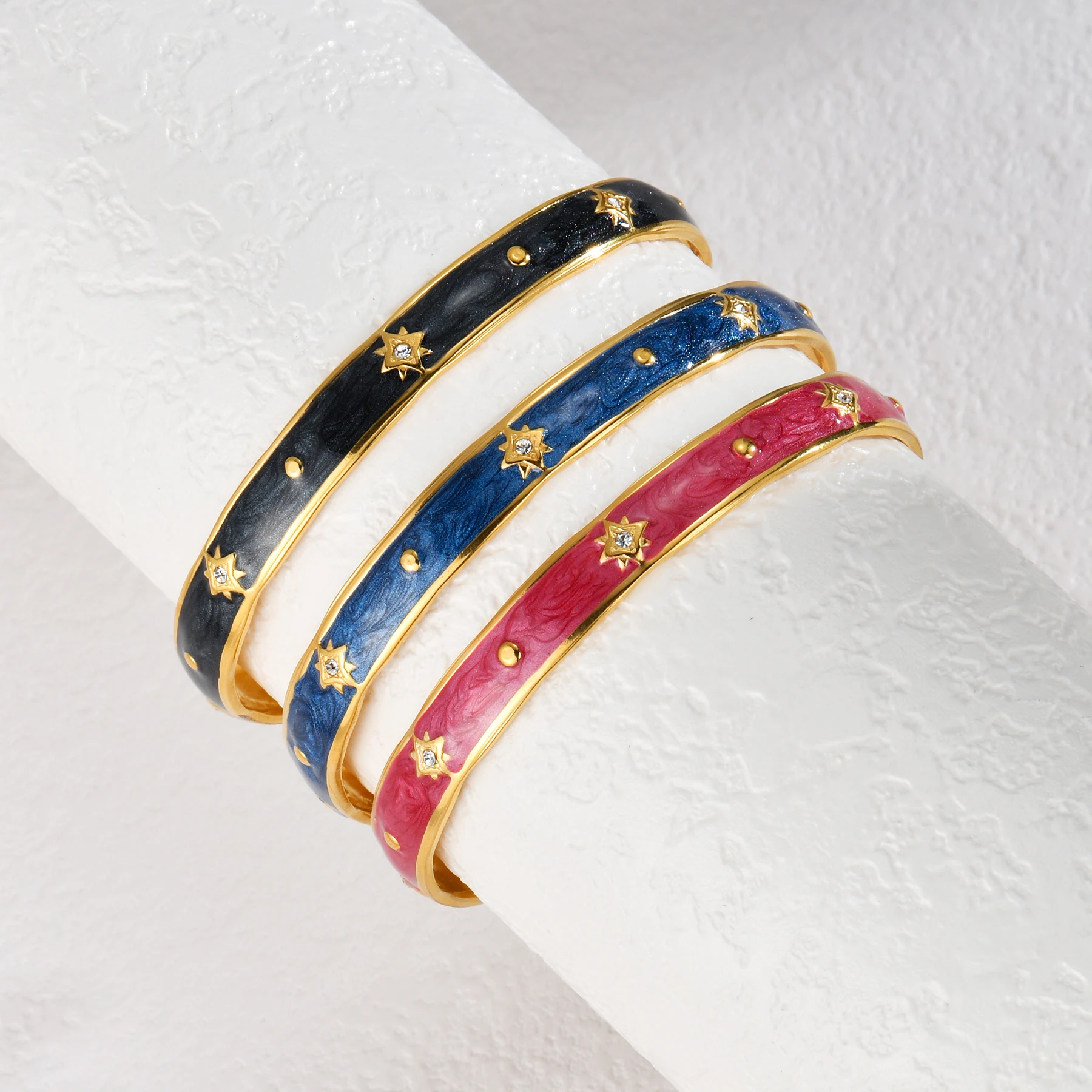 Freeteeme Fashion Vintage Gold Plated Zircon Bracelet For Women Colorful Dropping Oil Adjustable Charm Cuff Bangles Jewelry