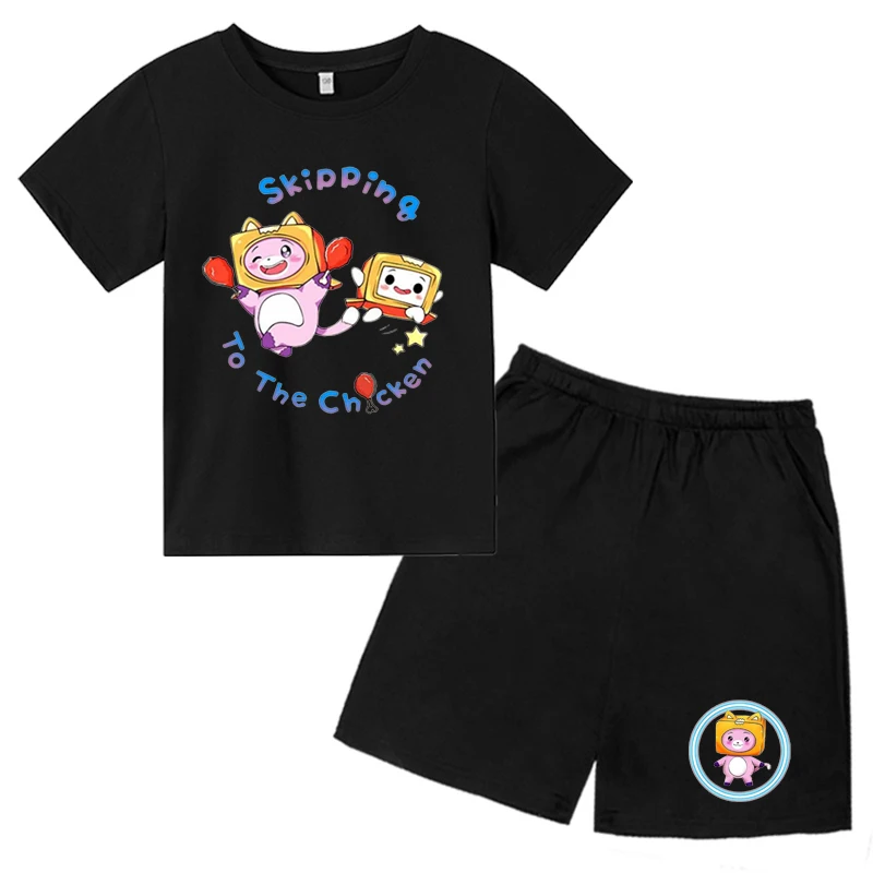 Nuovo set di t-shirt girocollo, adatto per bambini di età compresa tra 3 e 12 anni, ragazzi e ragazze, scatola stampata 2D, maniche corte sportive casual + pantaloncini