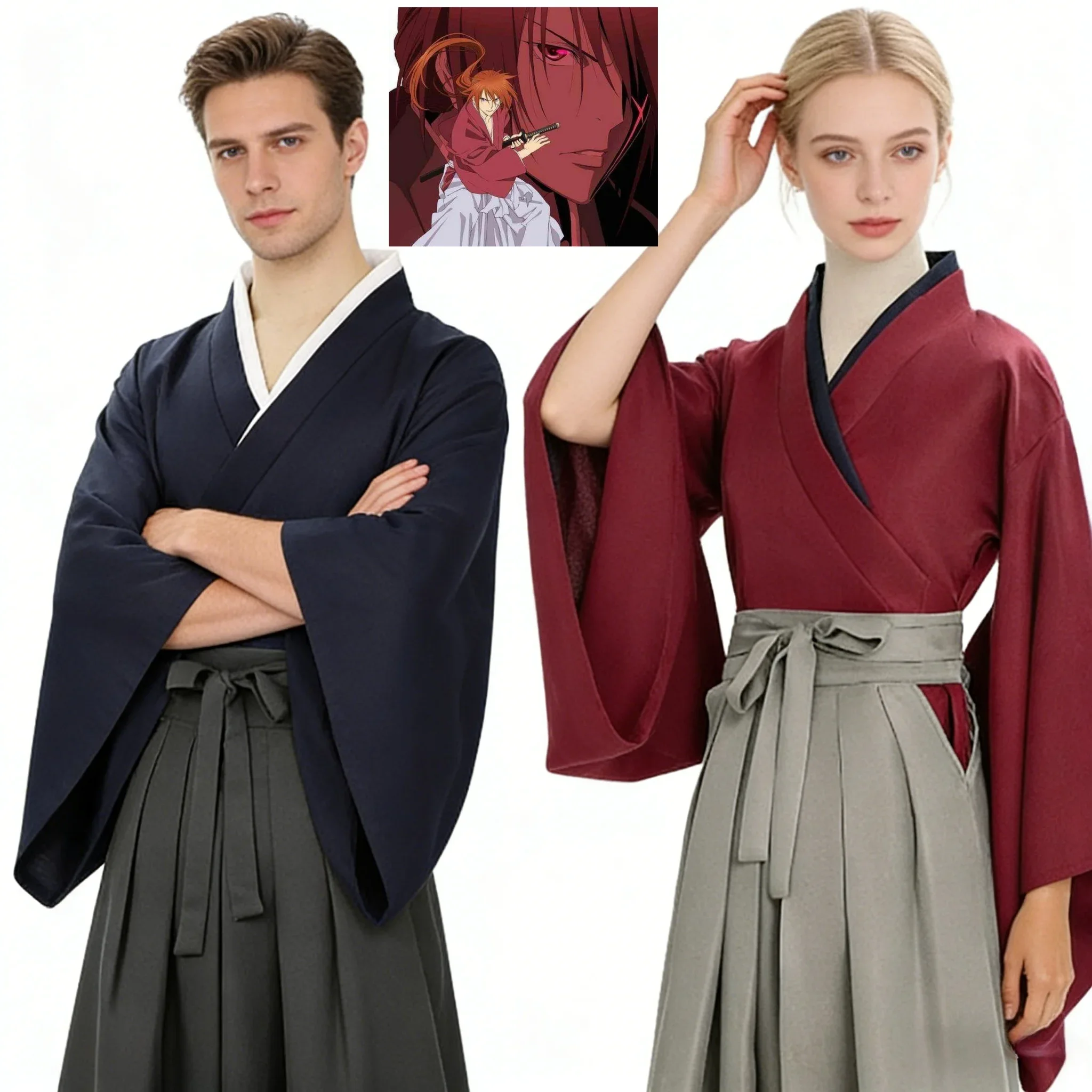 

Anime Rurouni Kenshin Himura Kenshin Cosplay Adult Unisex Red Kendo and Kimono Comic Exhibition Halloween Role Play Costume
