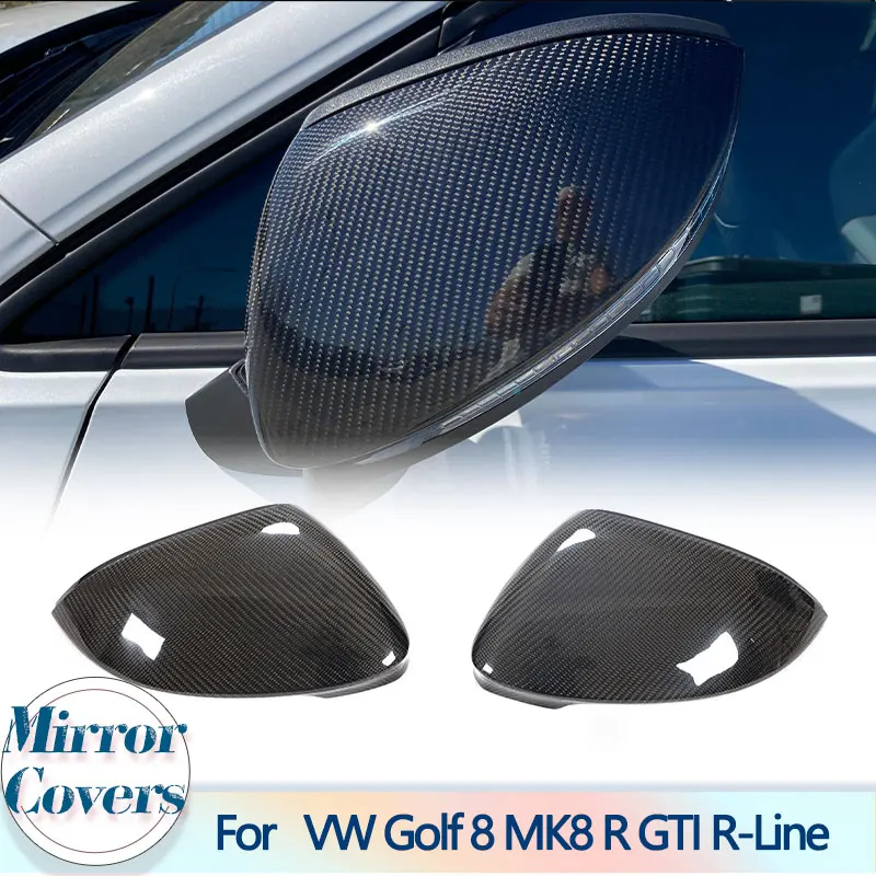 

Car Rearview Mirror Covers for VW Golf 8 MK8 R GTI R-Line 2021 Carbon Fiber Replacement Racing Mirror Caps Shell With Side Assit