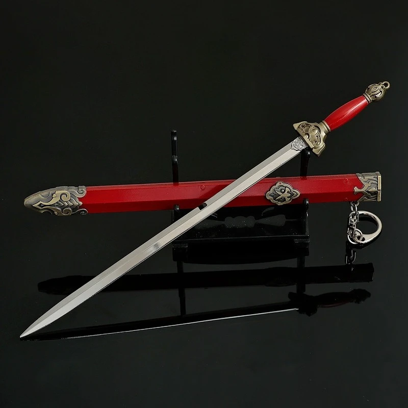 22 سنتيمتر/8.66in السيف الصيني القديم سلاسل المفاتيح الدول المتحاربة سيدة يوي السيف مع غمد نماذج الأسلحة المعادن الحرفية الأولاد دمى هدايا #2