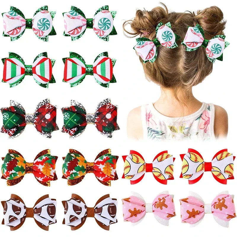 

ncmama 2Pcs Glitter Hair Bows with Clip For Kids Girl Cute Handmade Ribbon Hair Pin Barrette Hairgrips Headwear Hair Accessories