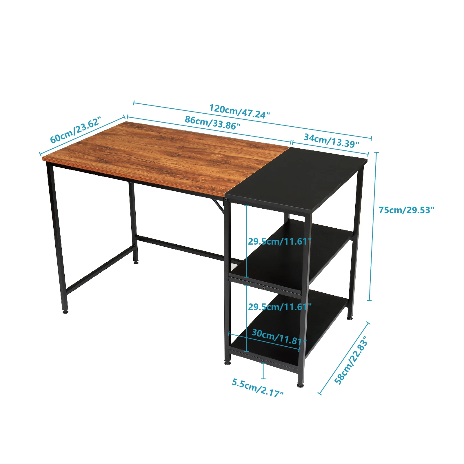 120cm Retro Color Black Particleboard Paste Triamine Stitching Computer Desk