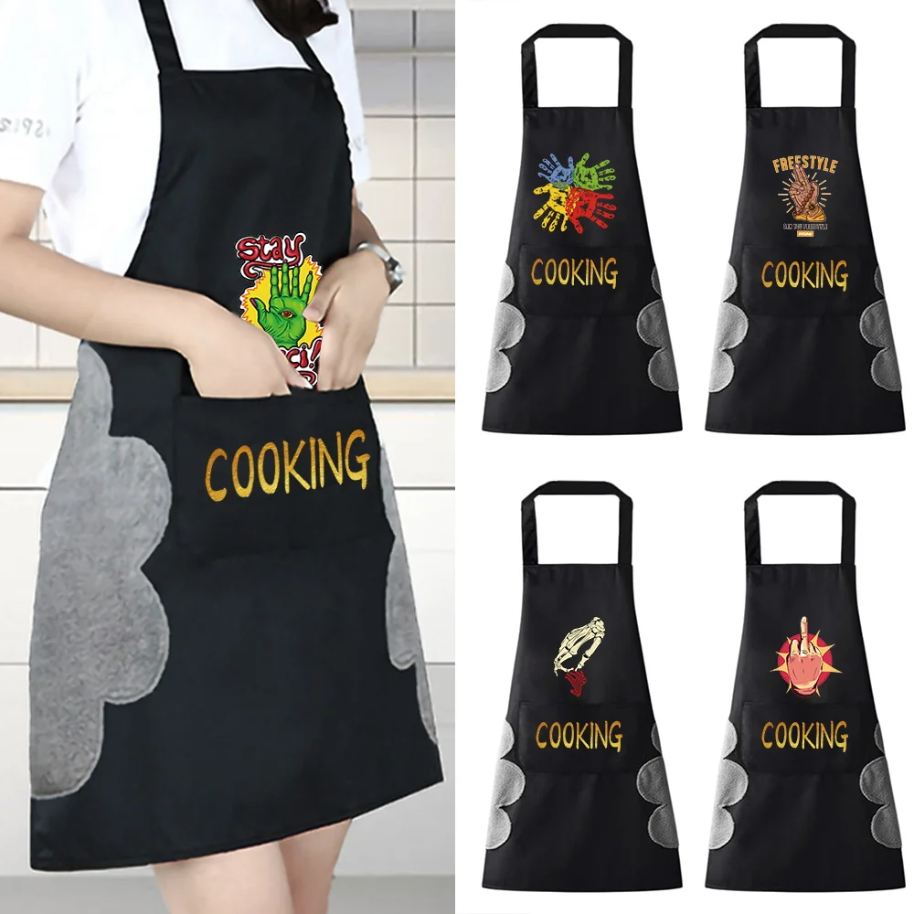 

New Household Kitchen Aprons Men Women Oil-proof Waterproof Bib Adult Hand Series Coffee Beauty Work Apron Wipe Hand Overalls