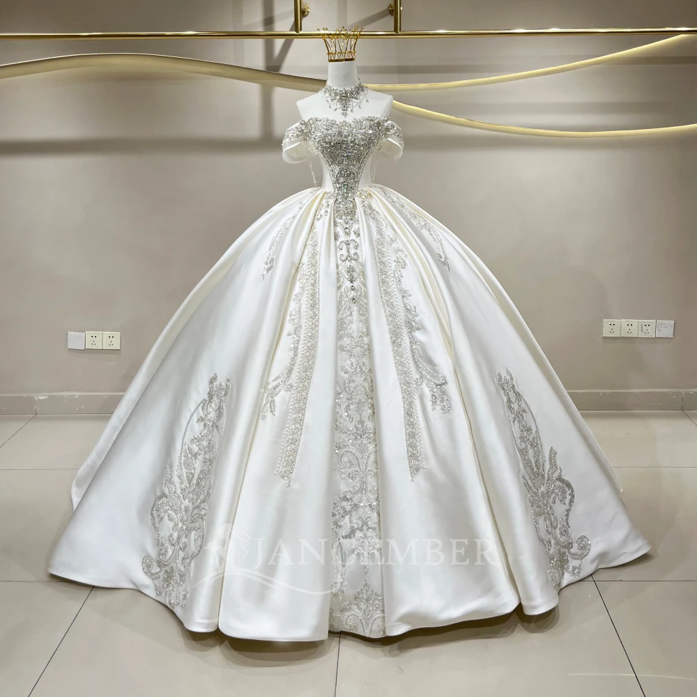 Gorgeous Ball Gown Wedding Dresses Bride Gown Customized Scoop Neck Short Sleeves Lace Tassel Bridal Dresses свадебное платье