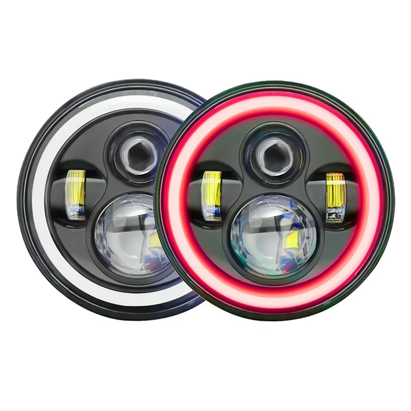 7 بوصة هالة LED المصباح مرحبا/لو مع الأحمر DRL العنبر بدوره مصباح إشارة ل جيب رانجلر JK TJ CJ استبدال أجزاء (أحمر)-AS5