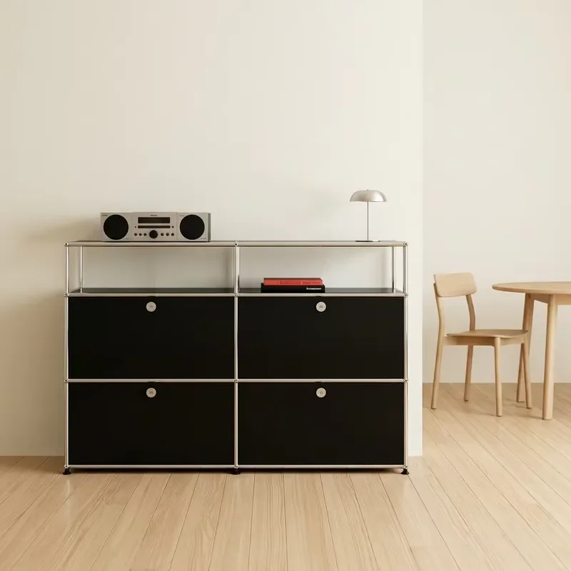 Modern Modular Side Cabinet with Adjustable Shelves Anti Rust Alloy Frame Storage Unit for Living Room Factory Direct Sale