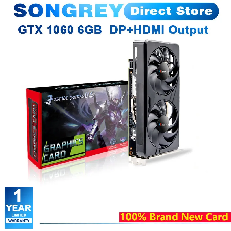 

SRhonyra GTX 1060 3/6GB GDDR5 Video Card for Gaming,192-bit PCI Express 3.0,4K/8K Ultra HD,Dual Fan Cooling,HDMI 2.0 + 2x DP
