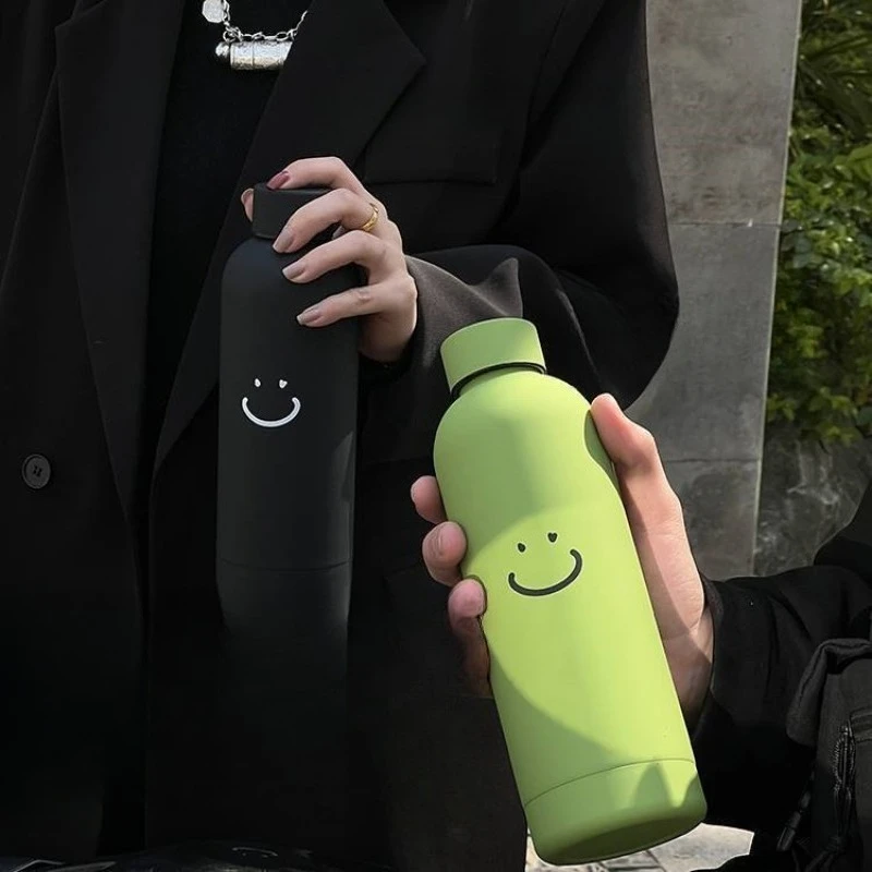 500ml Simple Smile Portable Thermos for Couples, Large Capacity Lightweight Carrying, High Aesthetic Stainless Steel Kettle