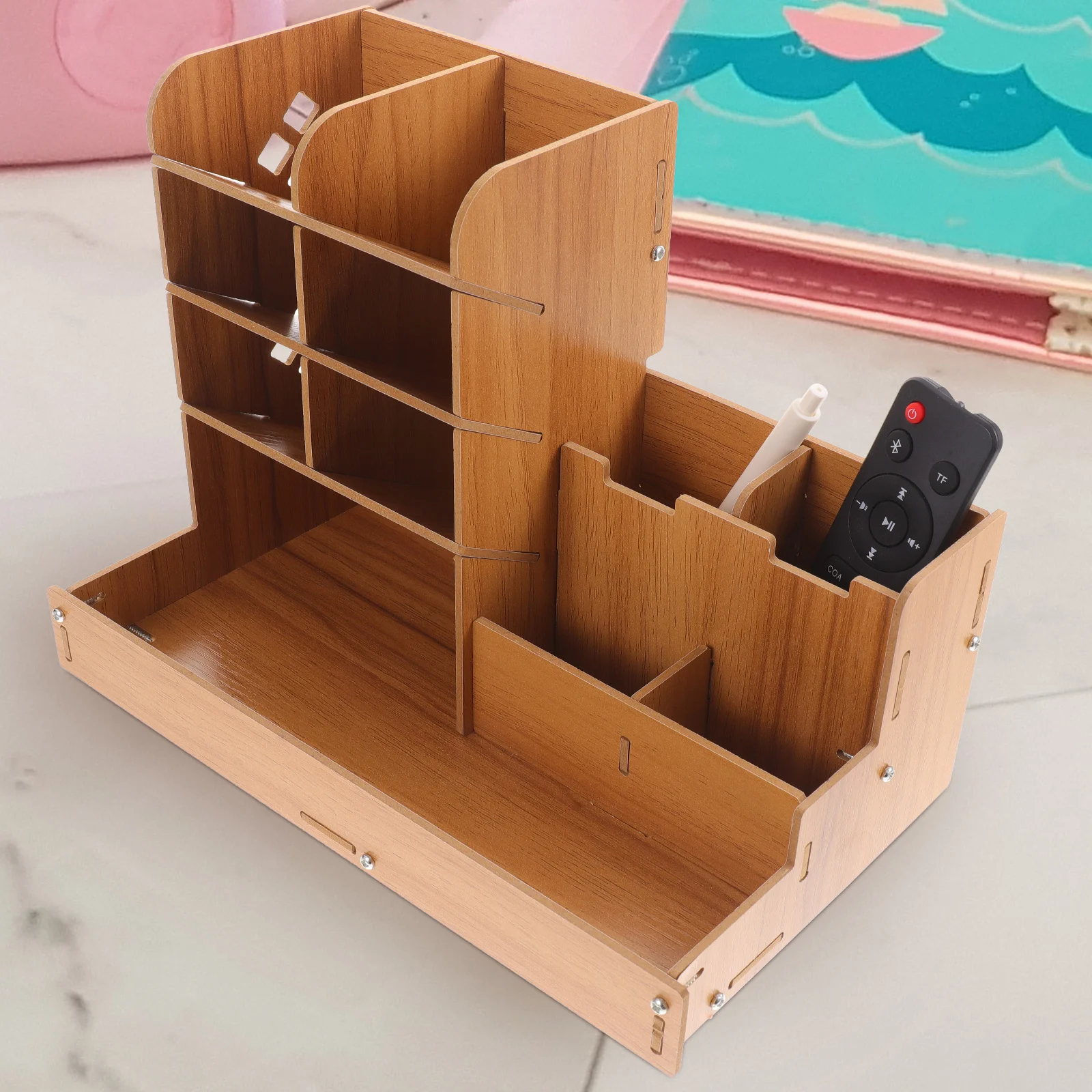 

Wooden Desk Organizer Pen Holder Pencil Stand Multifunctional Storage Box for Markers Notebooks Rubber Bands Desktop Container