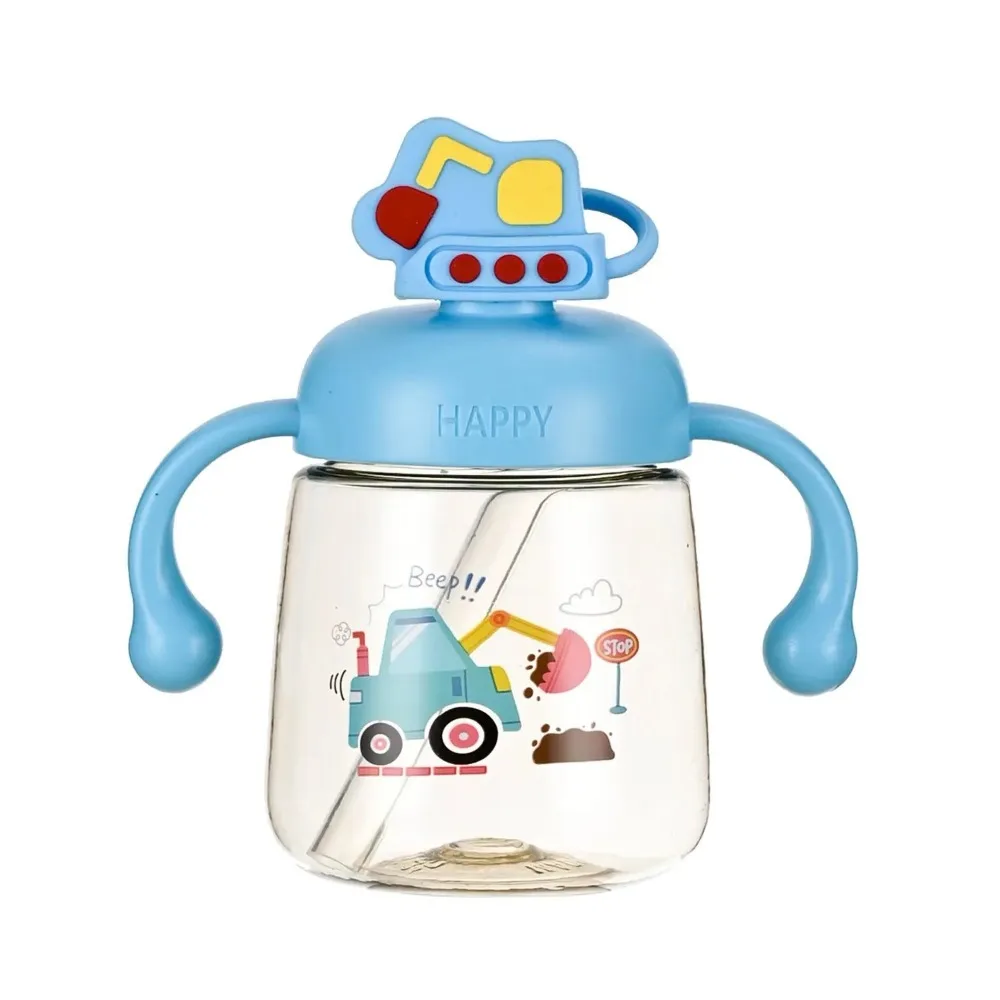 

Portable Cartoon Baby Feeding Bottle 350ml with Straw Baby Drinking Cup Wide Caliber Drop Resistant Toddler Milk Cup Outdoor