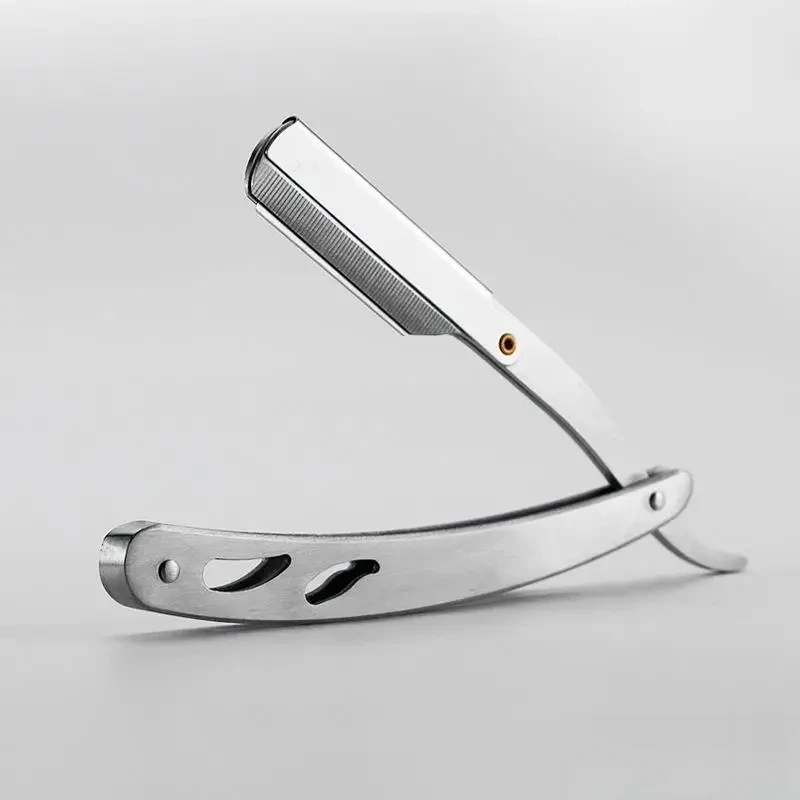 Stainless Steel Razor Holder Golden Men's Manual Folding Straight Edge Shaver Barber Shop Beard Trimmer With Shaving Blade