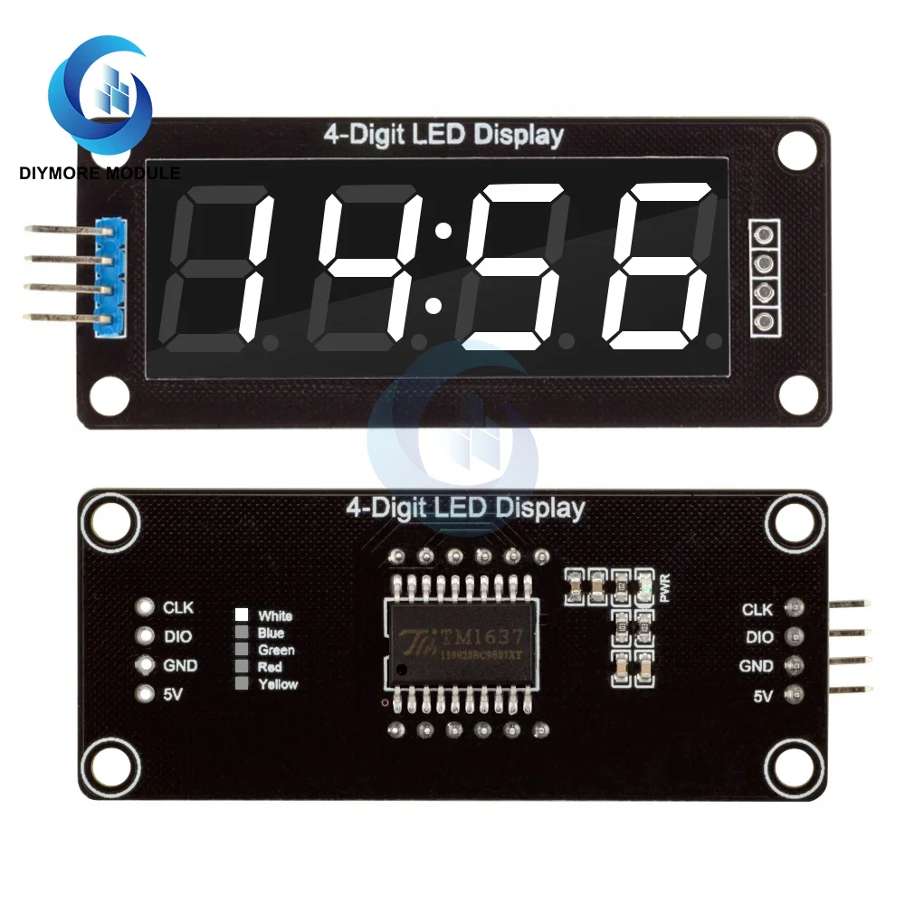 4 Digit 7 Segment TM1637 0.56\'\' Electronic Digital LED Tube Clock Module DIY Kit LED Digital Clock Driver Board Display 5 Colors