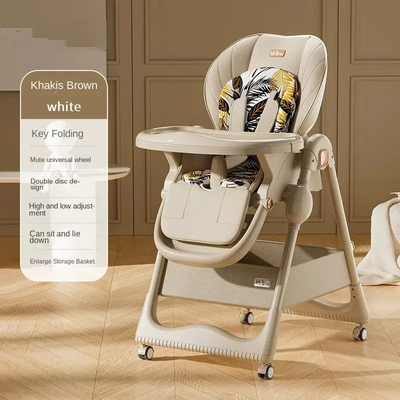 Baby Dining Chair Home Portable Multifunctional Foldable Feeding High Chair Mute Universal Wheel Children\'s Dining Chair