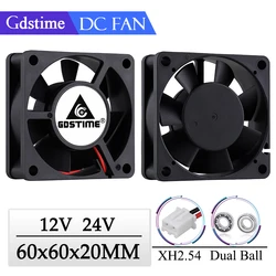 2 Pcs Gdstime 60x60x20mm 6020 12V 24V Dual Ball 3D Printer Cooler Fan 60mmx20mm Brushless Machine Equipment DC Motor Cooling Fan