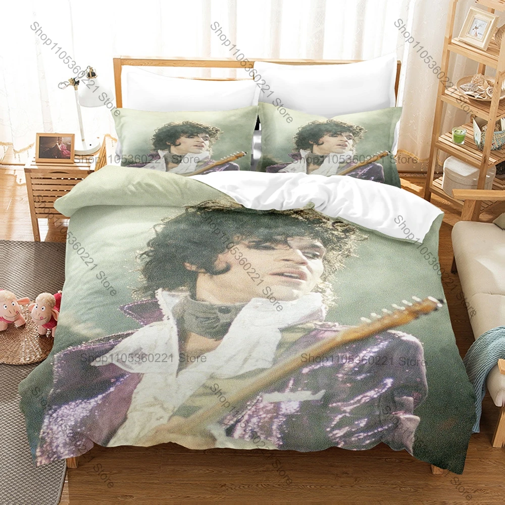 Prince Rogers Nelson Duvet Cover + 2 Pillowcases, Music Legend Print Bedding Set Soft Fabric for Fans Bedroom Decor & Gift
