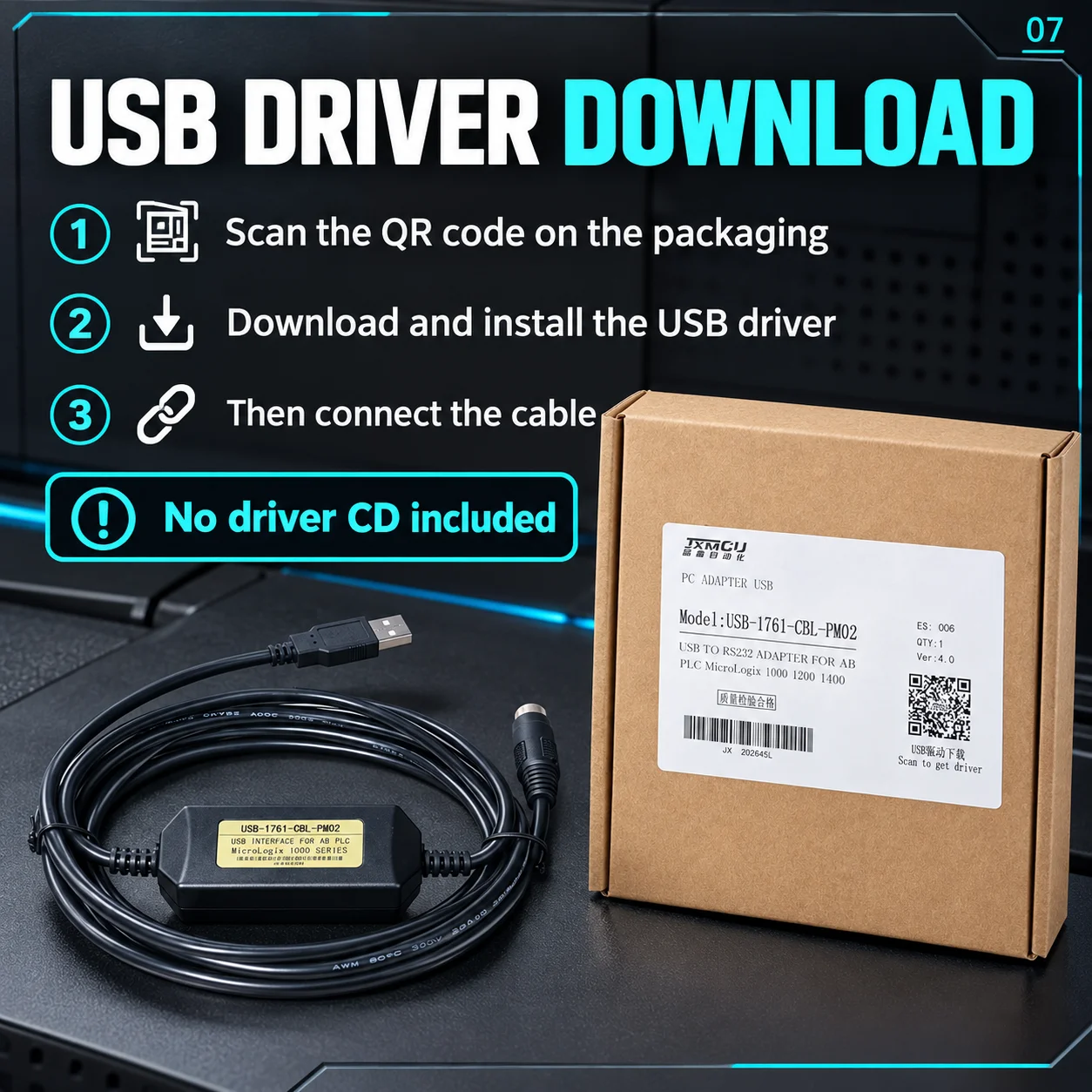 USB-1761-CBL-PM02 PLC Programming Cable for MicroLogix 1000 1200 1400 USB to RS232 8-Pin Adapter 3M
