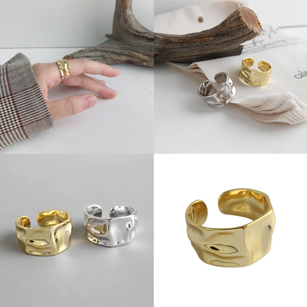 Unique Textured Open Ring with Irregular Design, Wide Band Geometric Jewelry for Women – Modern Korean-Japanese Minimalist Style