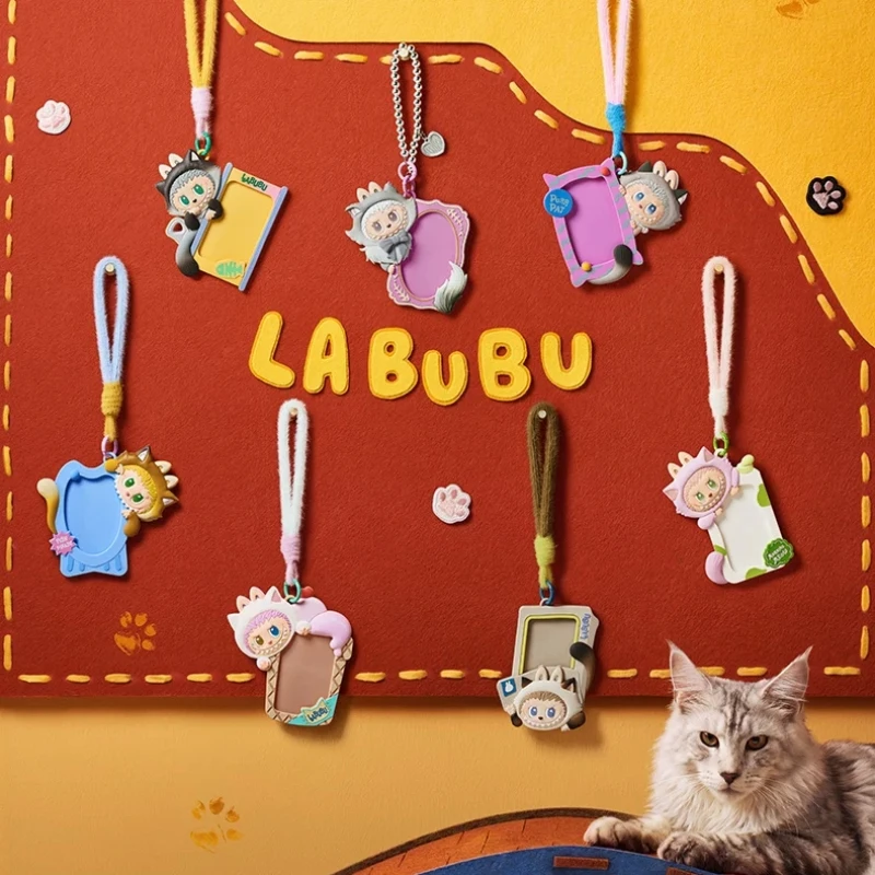 Pop Mart The Monsters Cat Mode On Card Holder Blind Box Cute Labubu Cat Id Card Case Bus Card Sleeve Bag Pendant Collectible Toy