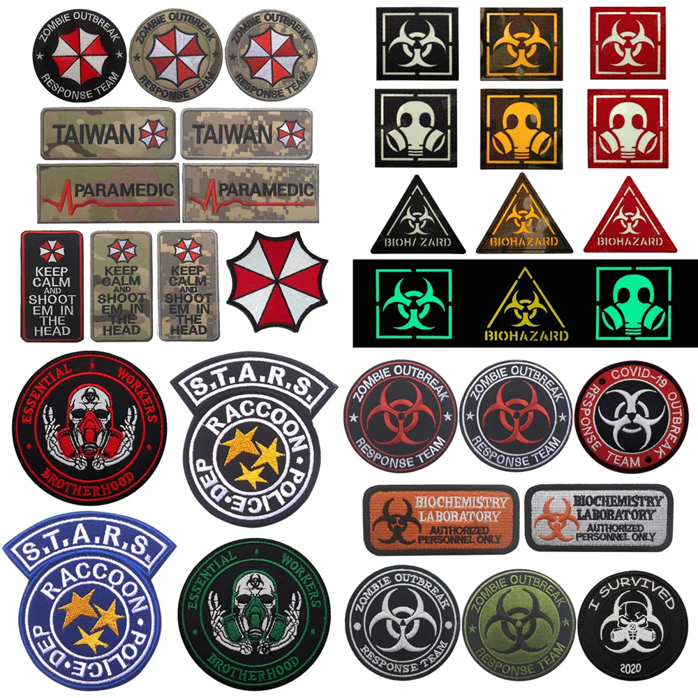 Mask Glow In Dark Tactical Patch BIOHAZARD Patch Military Armband Badge Embroidery PVC Glow-in-the-Dark Tactical Patches