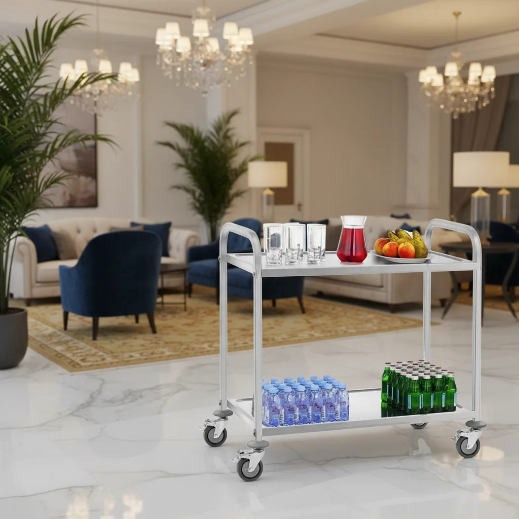 Taichang T-2 2-Tier Commercial Stainless Steel Delivery Cart Food Storage Trolley With Display Shelf