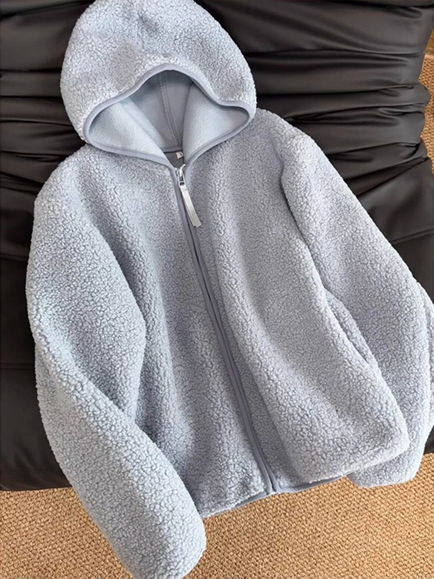 

Женский жакет с капюшоном из меха ягненка Thiened Fce, осенне-зимний теплый хлопковый свитшот, свободный крой, цвет на молнии