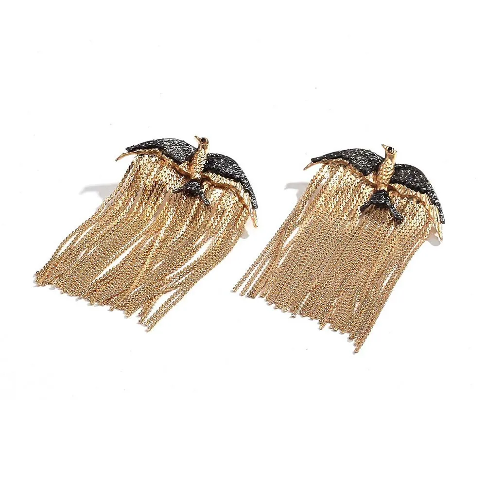 Fashion high sense animal flying bird alloy fringed long earrings women exaggerated temperament design exquisite earrings