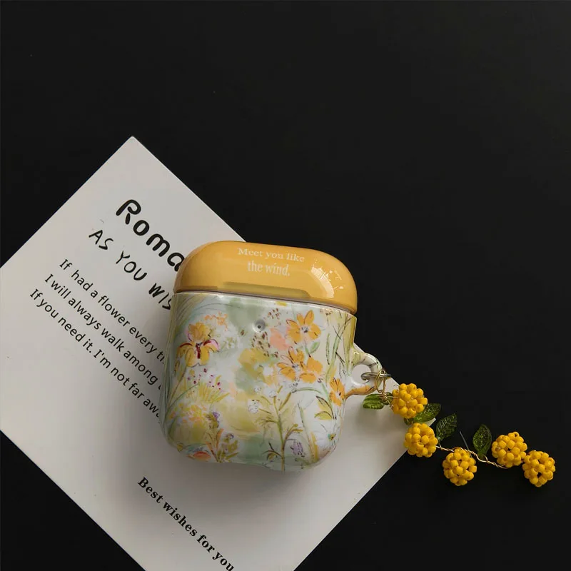 Funda de Silicona 3D con Diseño de Flor de Tabebuia Amarilla para AirPods 1/2/3/4 Pro, Funda Protectora Antigolpes, Diseño Floral Natural