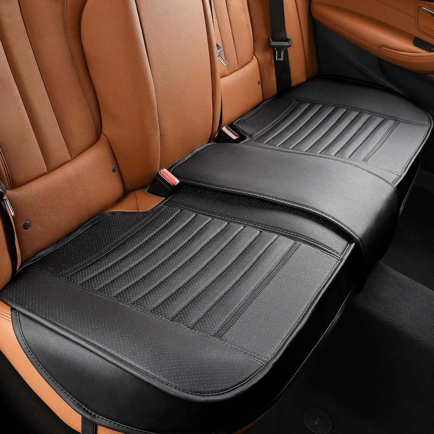 

Universal Rear Seat Covers, Waterproof PU Leather with Non-Slip Bottom for All Seasons (Black, 61" x 20.5")