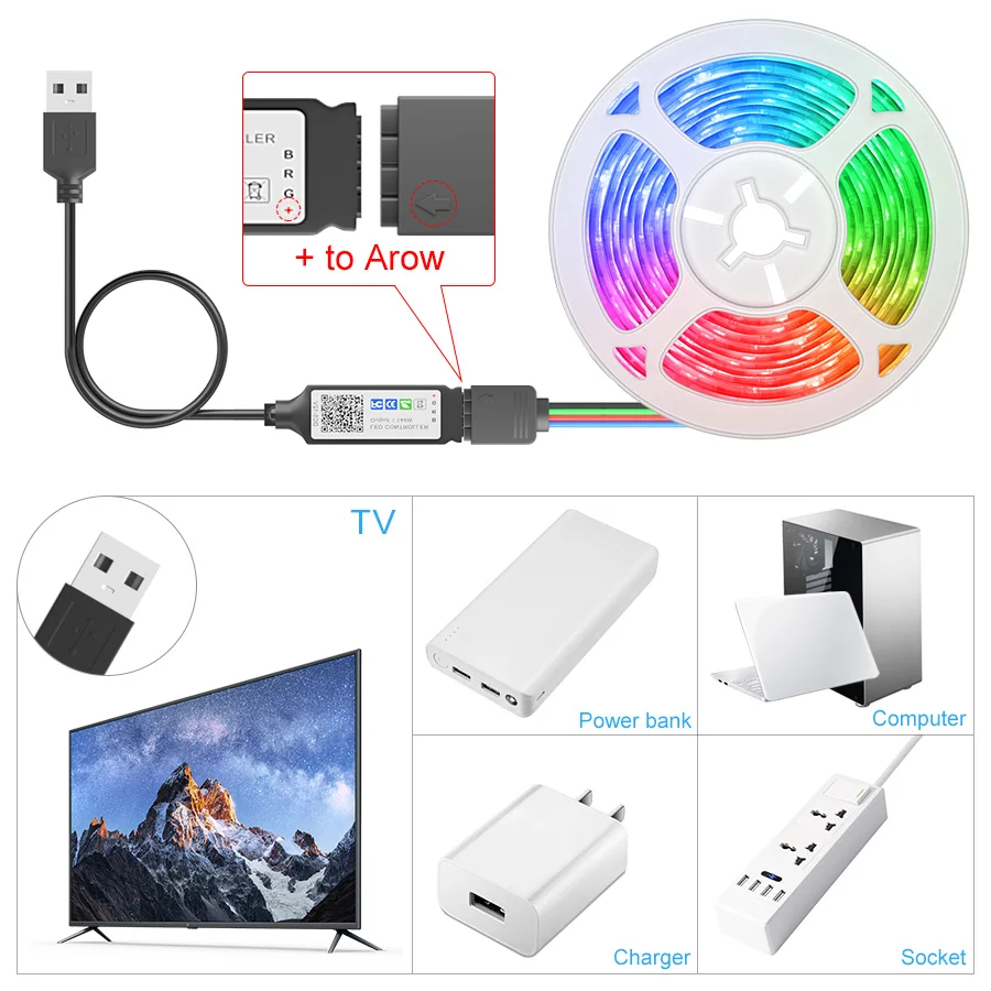 Imagem -04 - Usb Led Strip Lights para Decoração de Quarto Bluetooth Controle App tv Backlight Fita de Diodo Fita Flexível Wifi Rgb 5050 130m