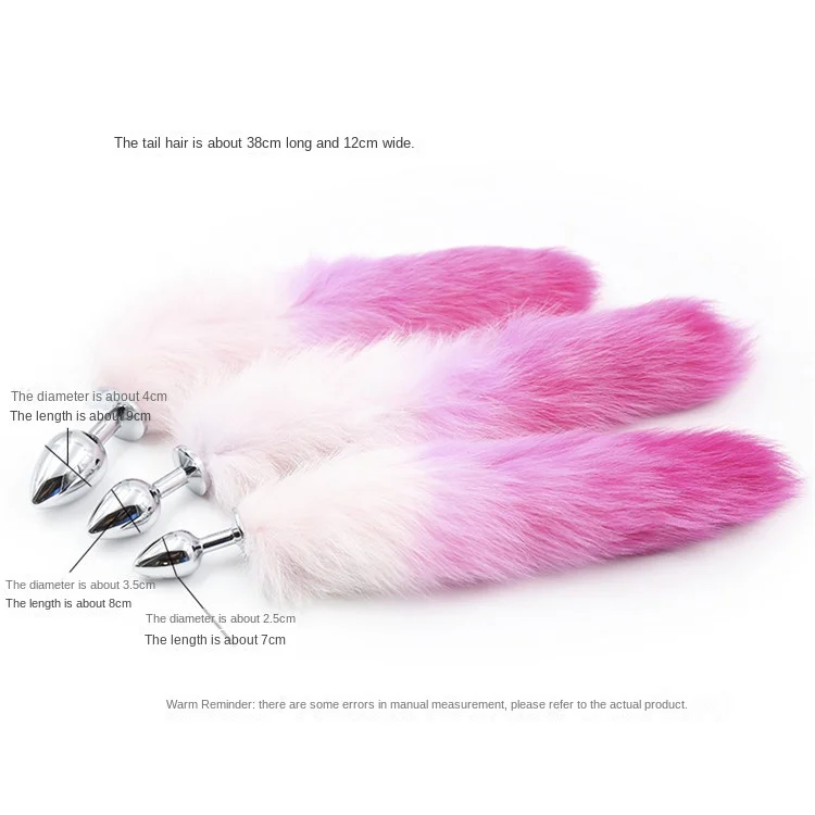 spot color gradient artificial hair anal plug tail purple pink sex toys metal couple fox tail.