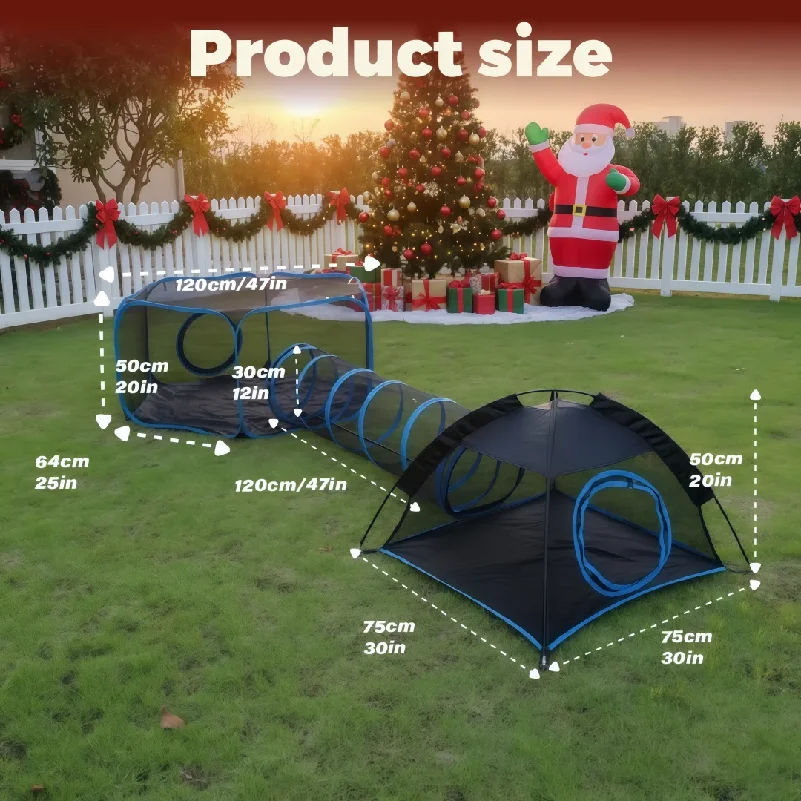 Parc pour animaux de compagnie 3-en-1 portable en maille avec tunnel, cage multi-animaux pour intérieur et extérieur, installation facile pour chats et petits animaux