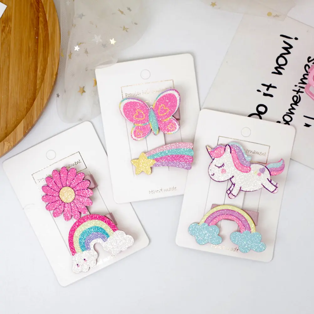 

6Pcs Hair Clips Glitter Unicorn Cartoon Side Clip Cute Hairpin Hair Decoration Hairpins