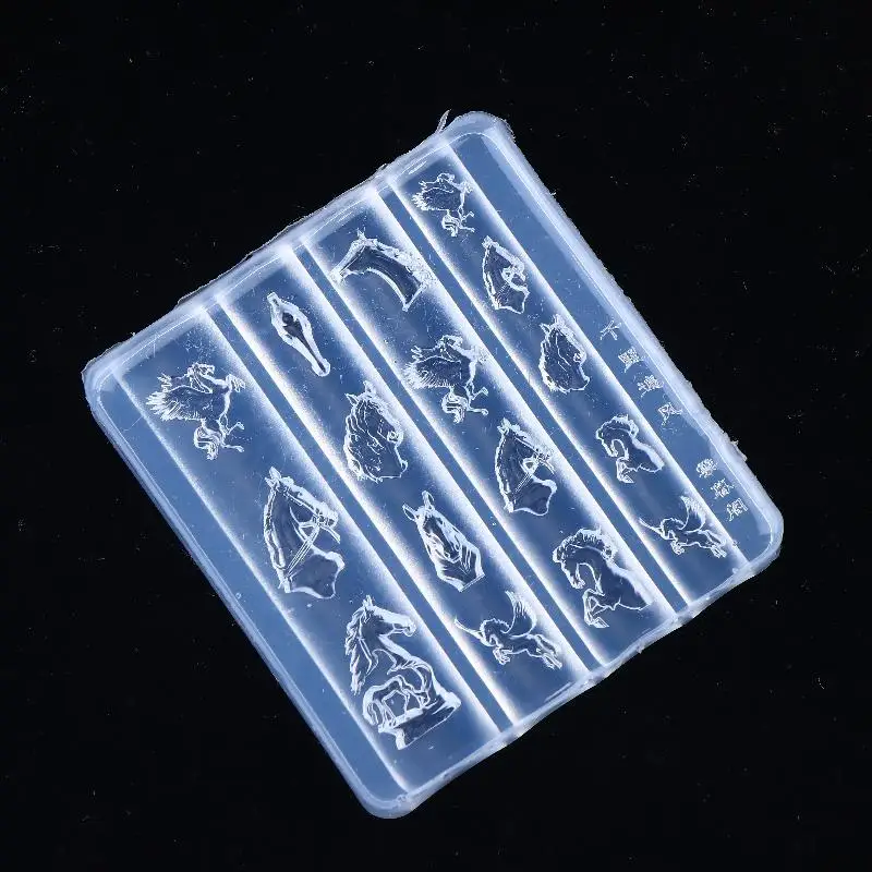 Transparent Embossed Horse Head Silicone Nail Mold Mixed Sized Shaped Soft Carving Stamping Plates DIY Manicure Art Mould Tools.