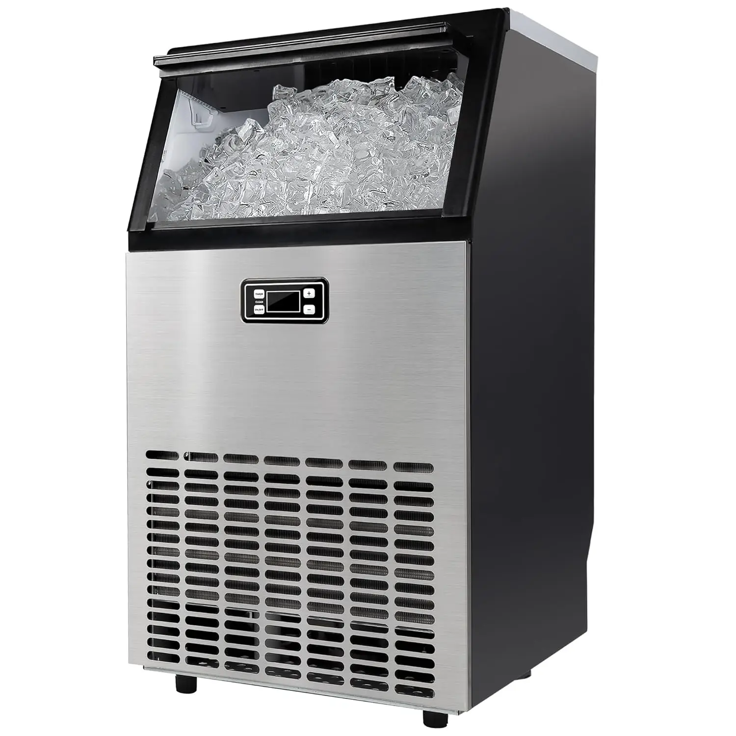 

Commercial Ice Maker Machine 95lbs Daily Production 33lbs Ice Storage Stainless Steel Freestanding Under Counter