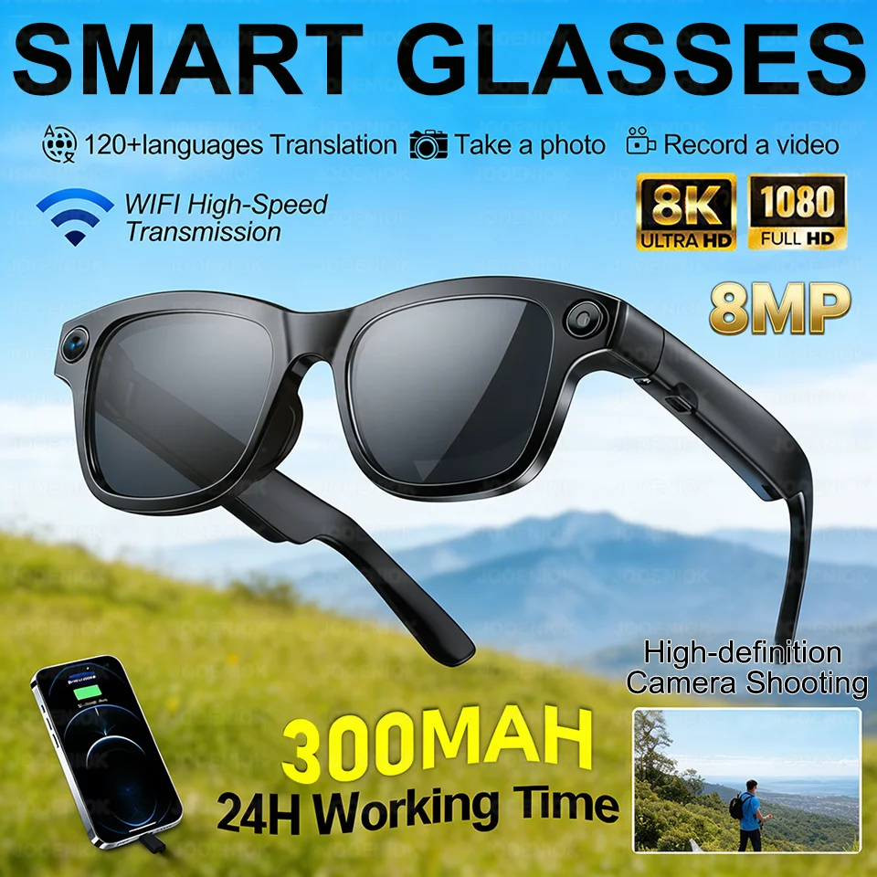 

2026 New 800W Camera Smart Glasses AI Translation Photo Video Recording Waterproof Call Smart Sunglasses Men For Android IOS