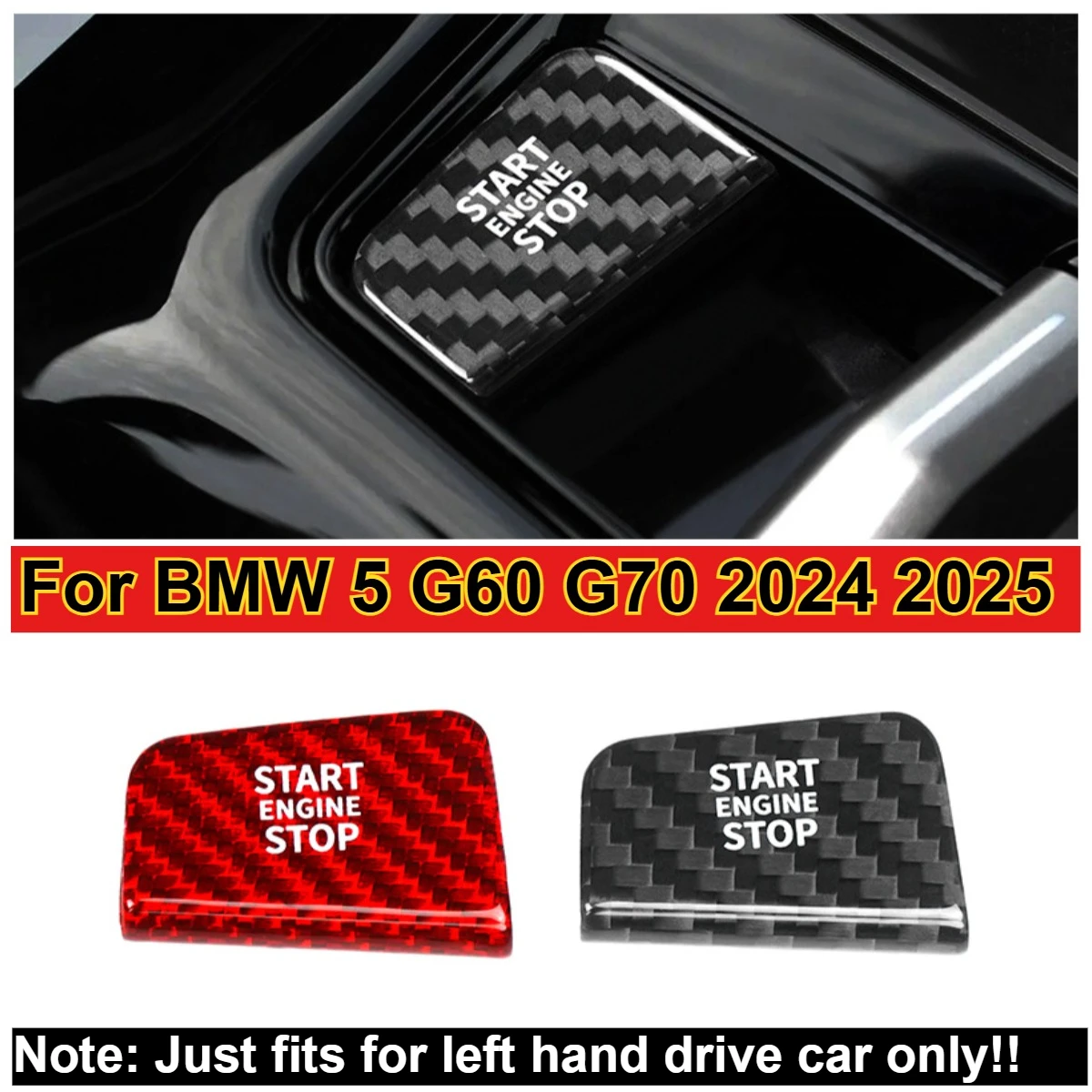 

Real Carbon Fiber Engine Start Stop Button Interior Trim Cover Sticker For BMW 5 G60 G70 2024 2025 Interior Mouldings Accessorie