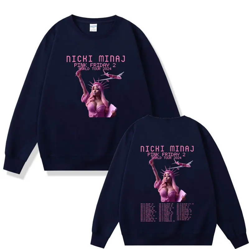 Rapper Nicki Minaj Pink Friday 2 2024 World Tour Double Sided Graphic Pullover Men Women Fashion Casual Oversized Sweasthirt